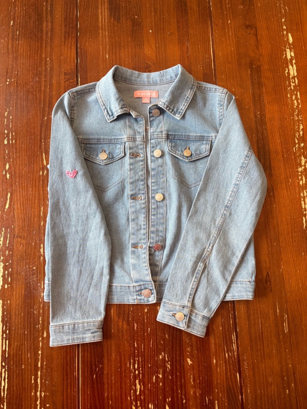 BCBGirls Light Blue Denim Jacket with Pink Heart Detail
